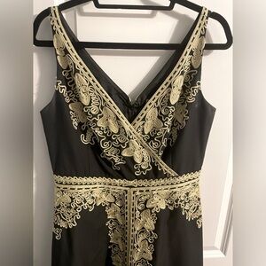 Anthropologie black & gold embroidered dress